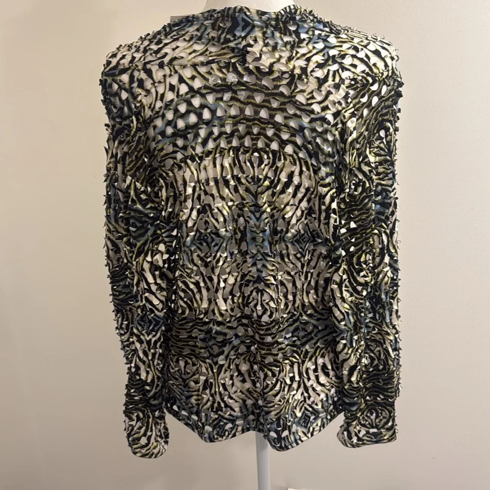 ALBERTO MAKALI Animal Print Eyelet Open Front Draped Cardigan Women Size Small - Picture 4 of 12